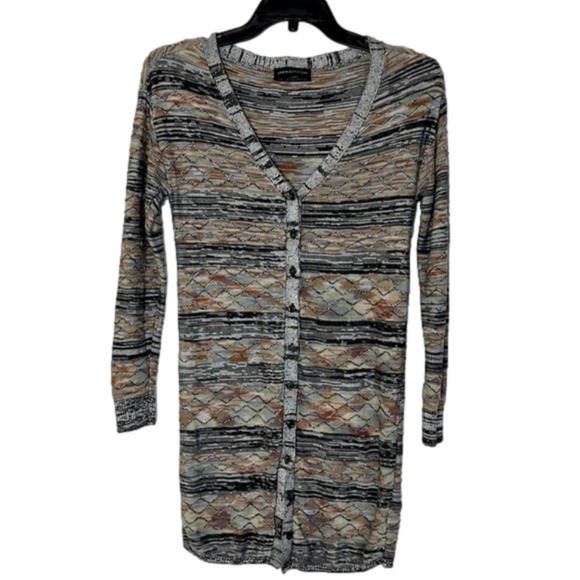 Urban Outfitters Black Gray Blue Orange Lightweight Long Knit Cardigan -Sz Small - Picture 1 of 9
